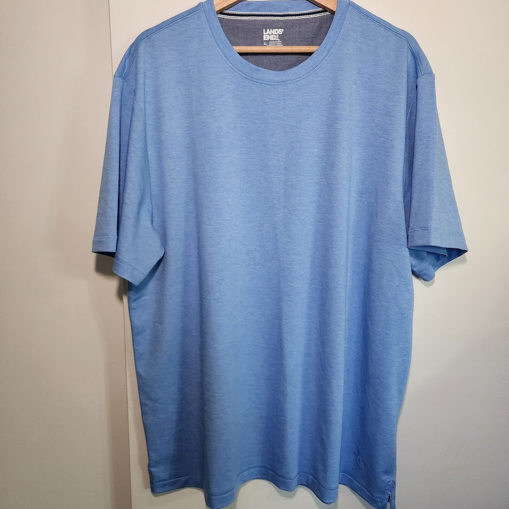 Lands End T-Shirt Mens XL Light Blue Excellent Short Sleeve Heathered Logo Tee